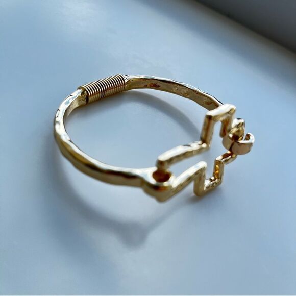 Geometric Gold Color Cross Shaped Open Cuff Bracelet - Picture 5 of 10